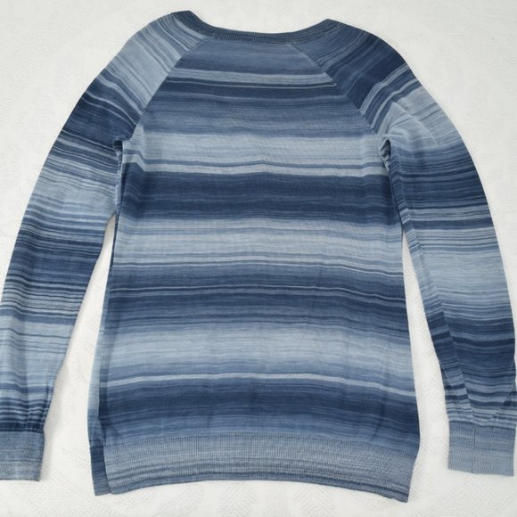 Margaret O’Leary Blue Stripe V-Neck Button Cardigan Womens Sweater 100% Cotton M - Picture 7 of 12